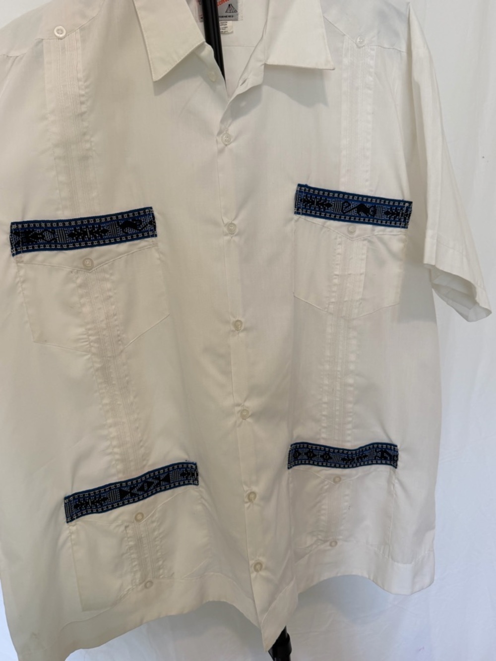 Guayabera Authentica White Embroidered 4-Pocket Guayabera Shirt Men’s Size 44 - Picture 3 of 10